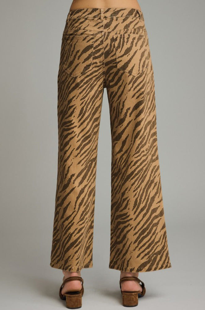 Zebra Print Wide Leg Pants in Brown by Entro