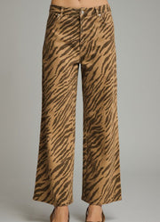 Zebra Print Wide Leg Pants in Brown by Entro