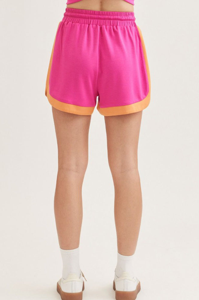 Solid Contrast Trim Shorts in Hot Pink by Entro