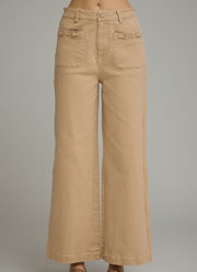 Solid Wide Leg Pants with Horsebit Pockets in Camel by Entro