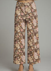 Floral Print Pants with Front Seam in Brown by Entro