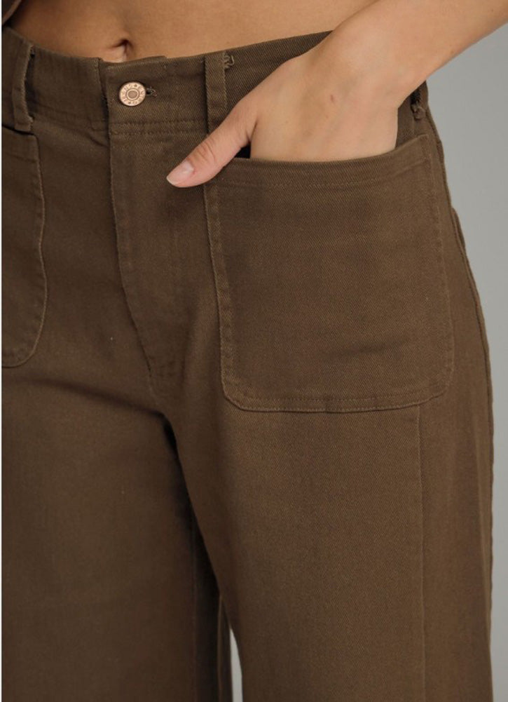 Solid Wide Leg Pants in Brown by Entro