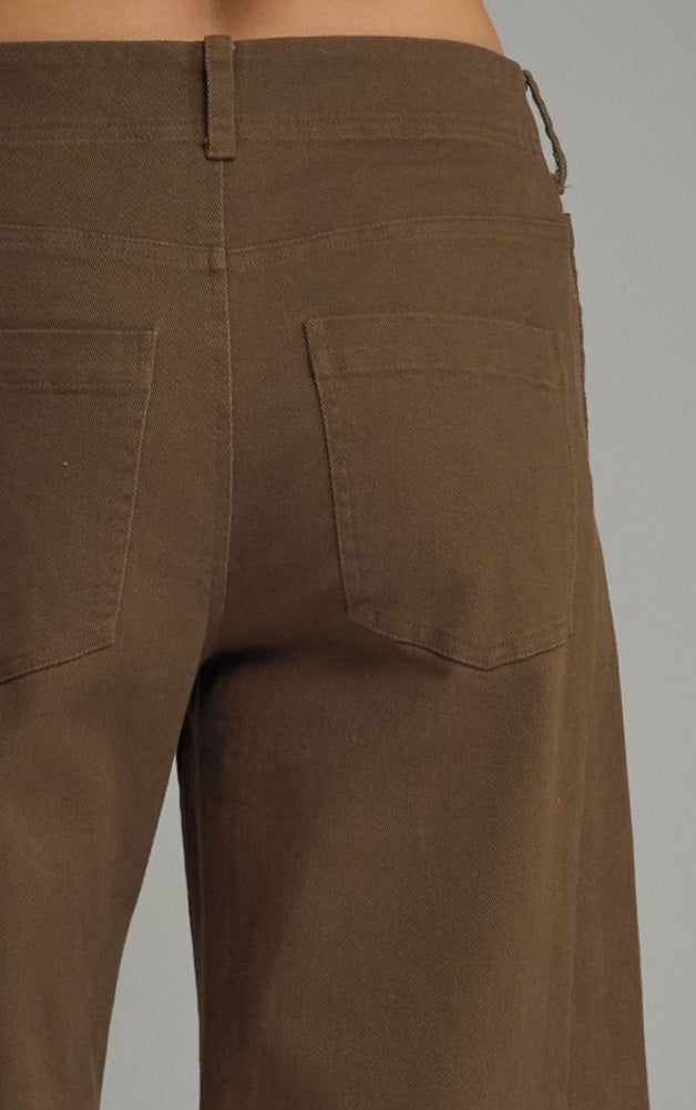 Solid Wide Leg Pants in Brown by Entro