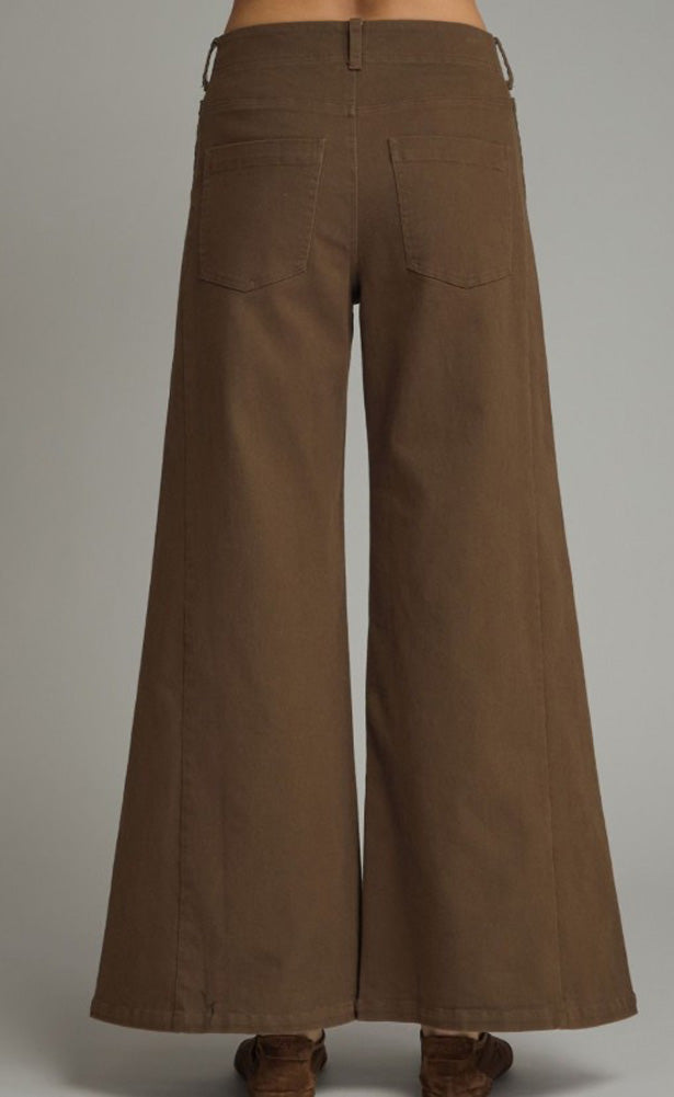Solid Wide Leg Pants in Brown by Entro