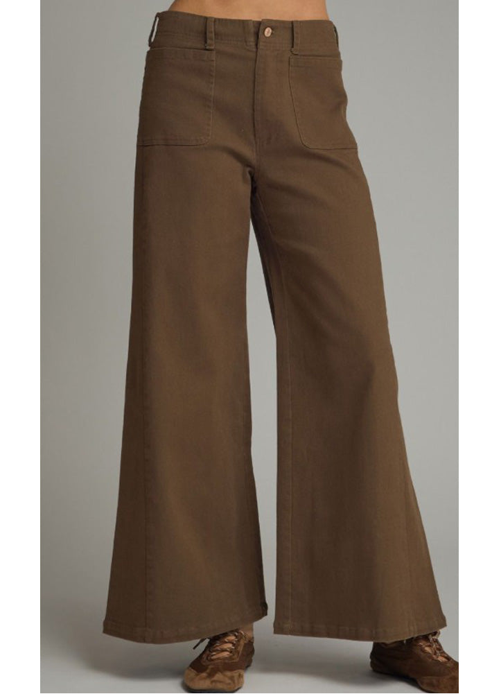 Solid Wide Leg Pants in Brown by Entro