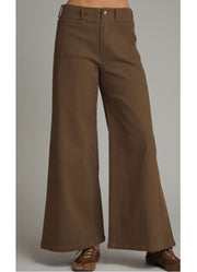 Solid Wide Leg Pants in Brown by Entro