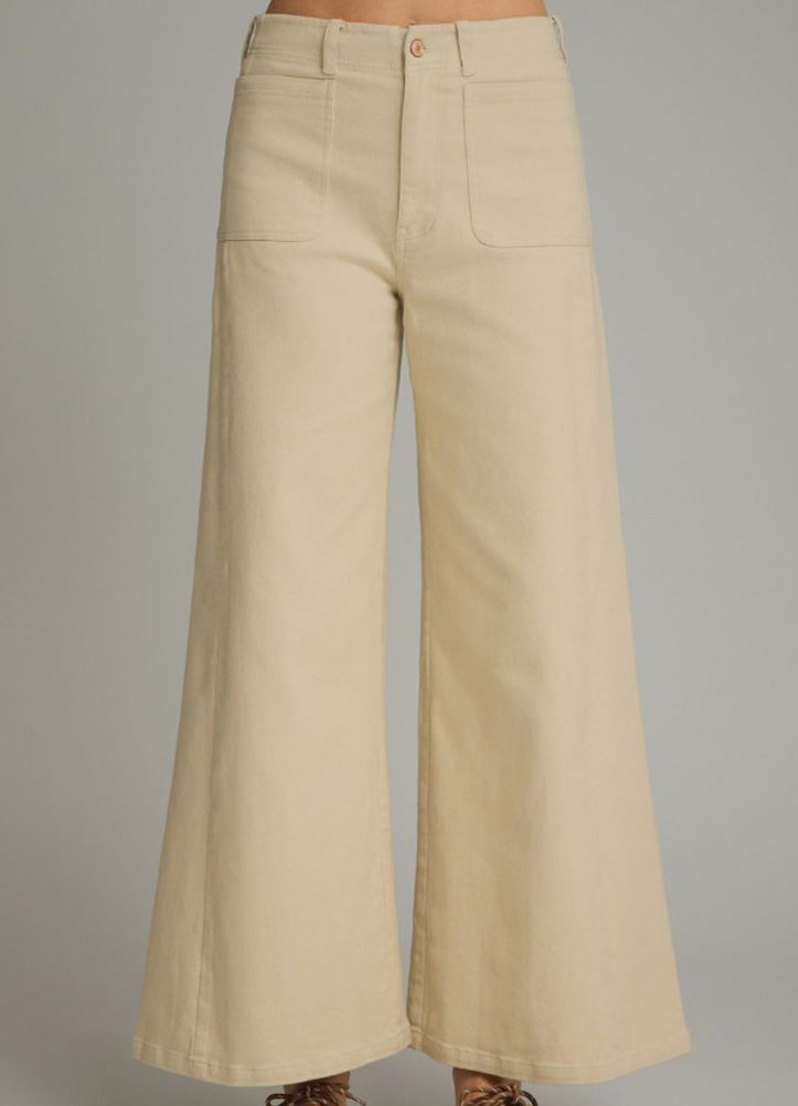 Solid Wide Leg Pants in Ecru by Entro