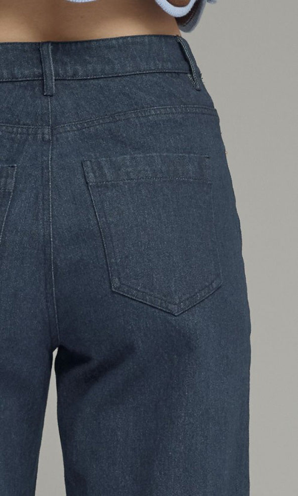 Solid Denim Pants with Front Seam in Dark Denim by Entro