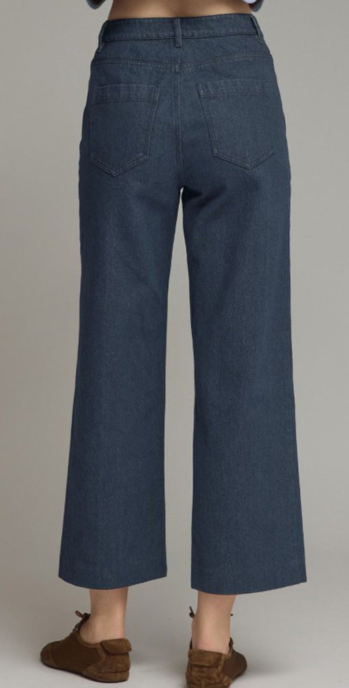Solid Denim Pants with Front Seam in Dark Denim by Entro