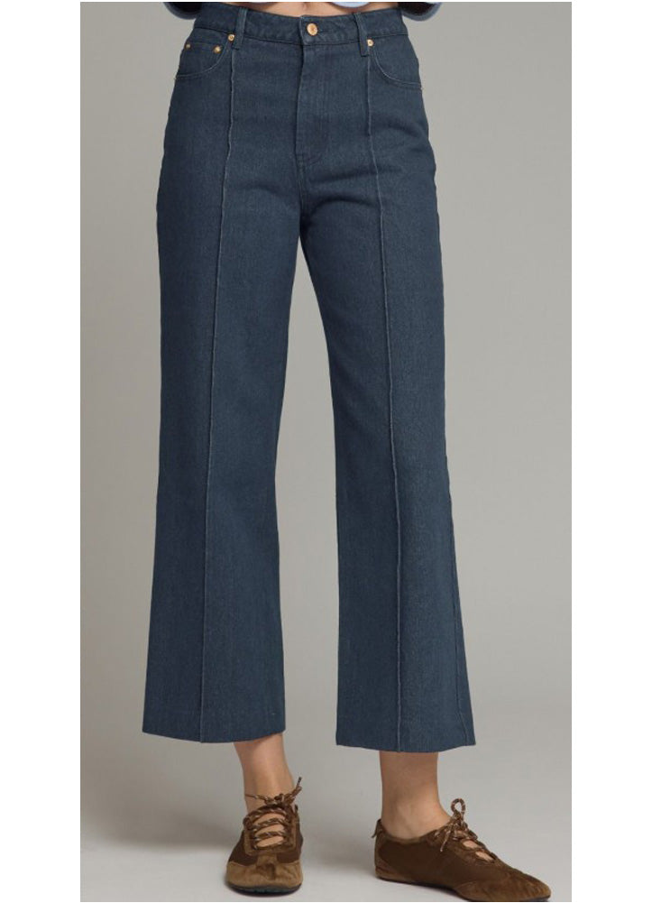 Solid Denim Pants with Front Seam in Dark Denim by Entro