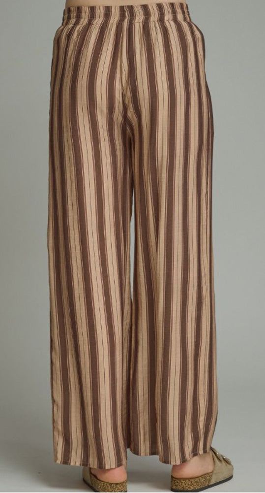 Striped Pants with Drawstring in Brown by Entro