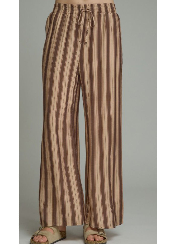 Striped Pants with Drawstring in Brown by Entro