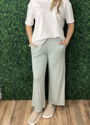Cropped Wide Leg Pants in New Moss Green by Rae Mode