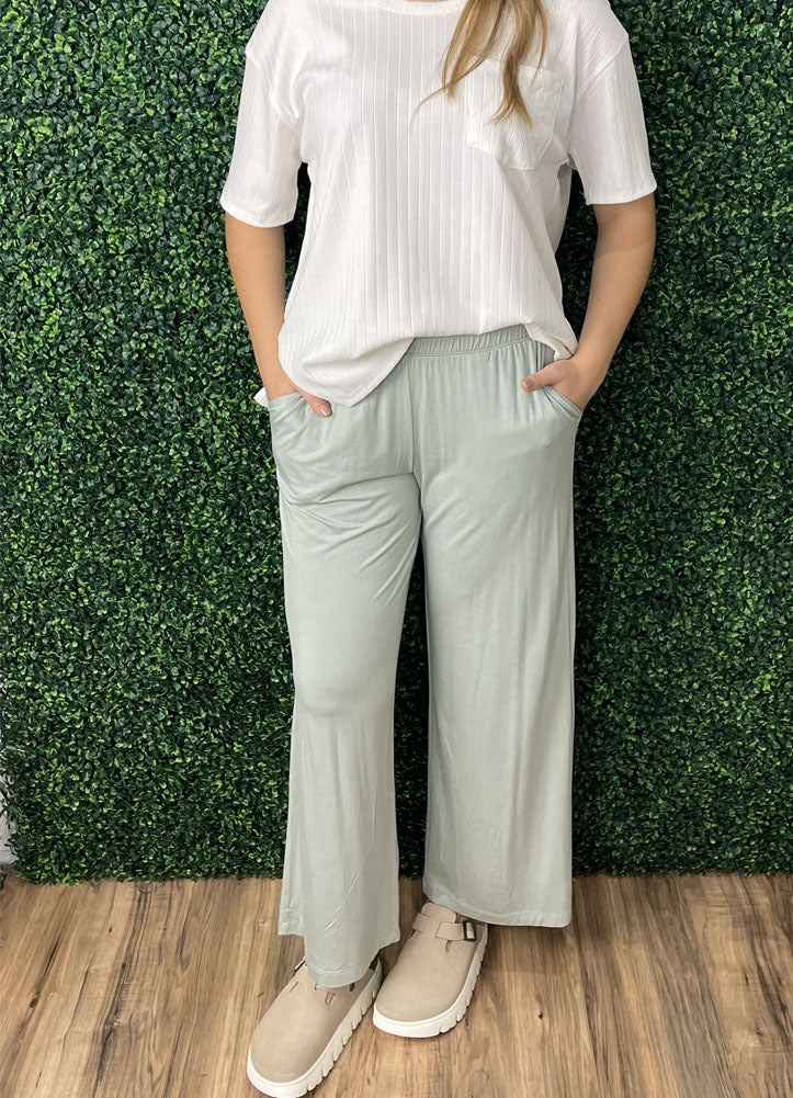Cropped Wide Leg Pants in New Moss Green by Rae Mode