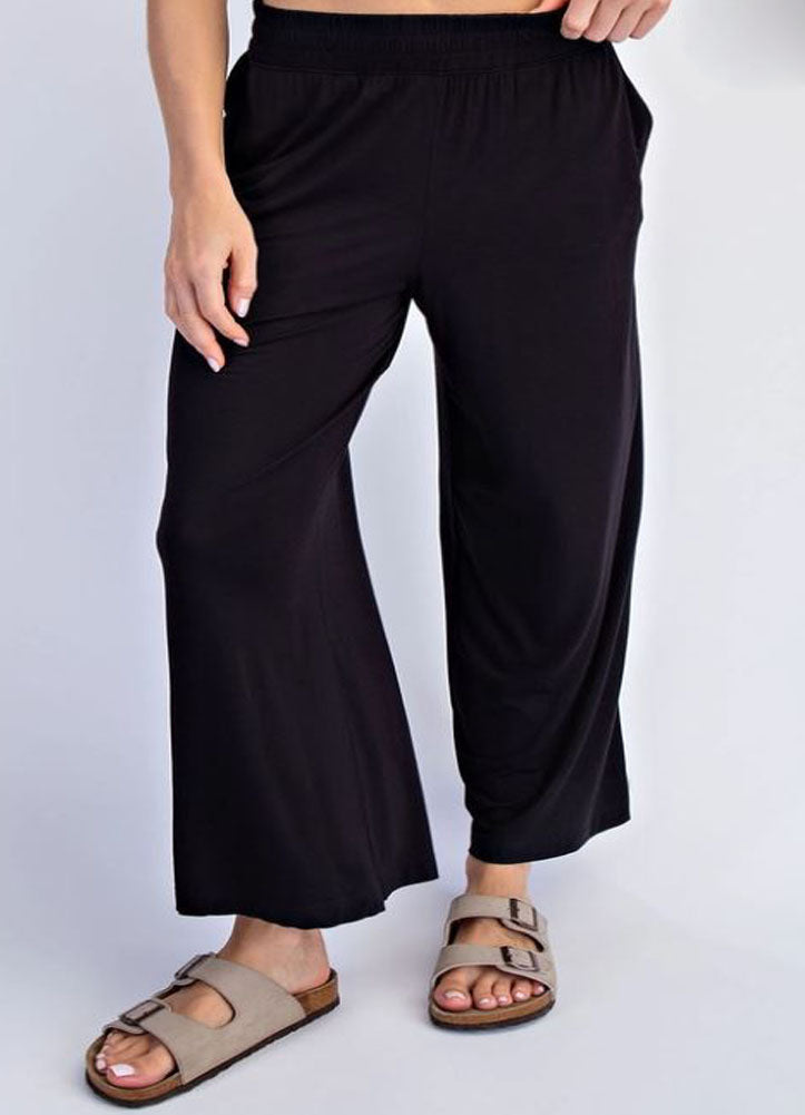 Plus Cropped Wide Leg Pants in Black by Rae Mode