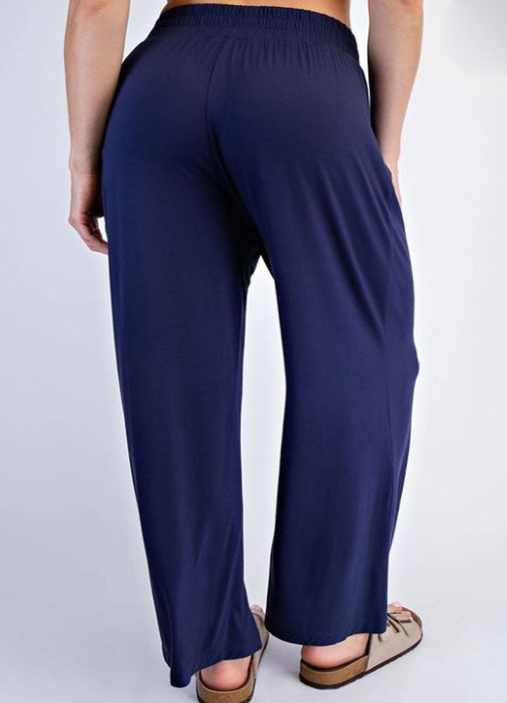 Plus Cropped Wide Leg Pants in Navy by Rae Mode