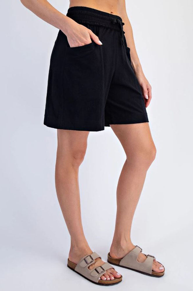 Cotton Slub Shorts in Black by Rae Mode