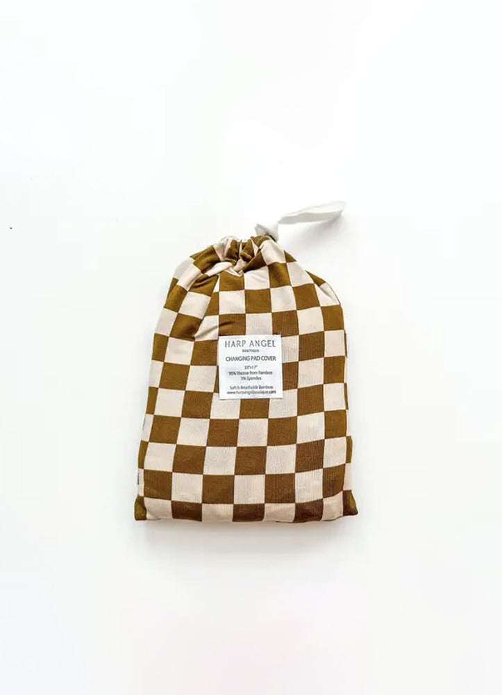 Toffee Checkered Bamboo Changing Pad Cover by Harp Angel Boutique