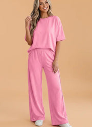 Solid Oversize Tee & Pant Set in Sachet Pink by Pretty Bash