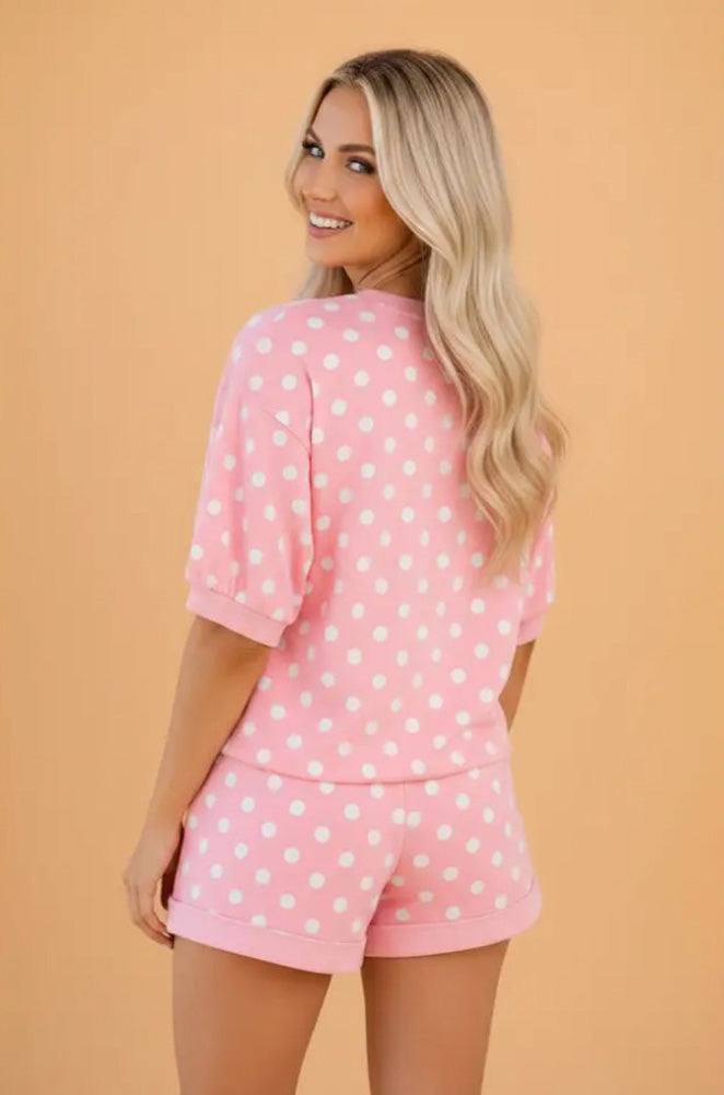 Polka Dot Oversize Top & Short Set in Pink by Pretty Bash