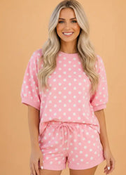 Polka Dot Oversize Top & Short Set in Pink by Pretty Bash