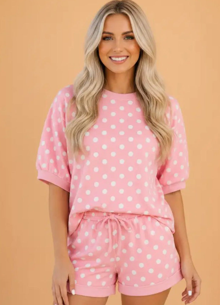 Polka Dot Oversize Top & Short Set in Pink by Pretty Bash