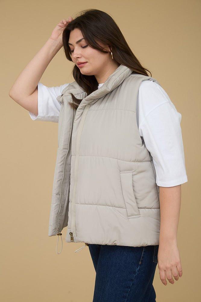 Plus Solid Zip Up Puffer Vest in Cement by Blu Pepper