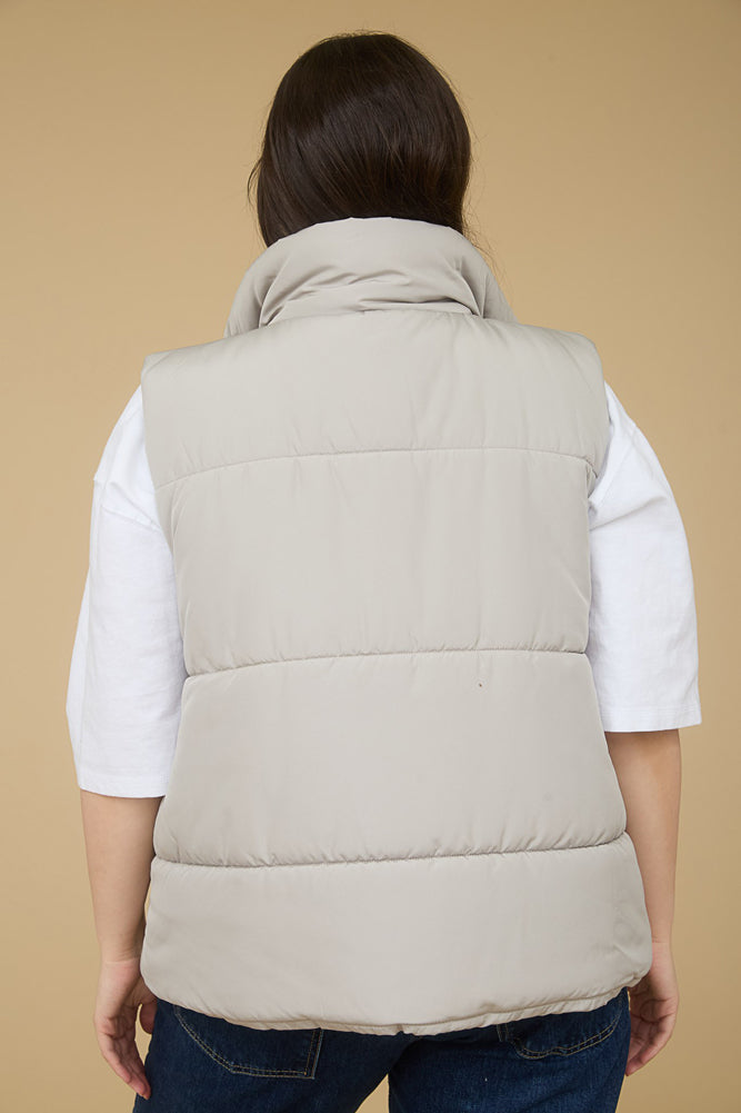Plus Solid Zip Up Puffer Vest in Cement by Blu Pepper