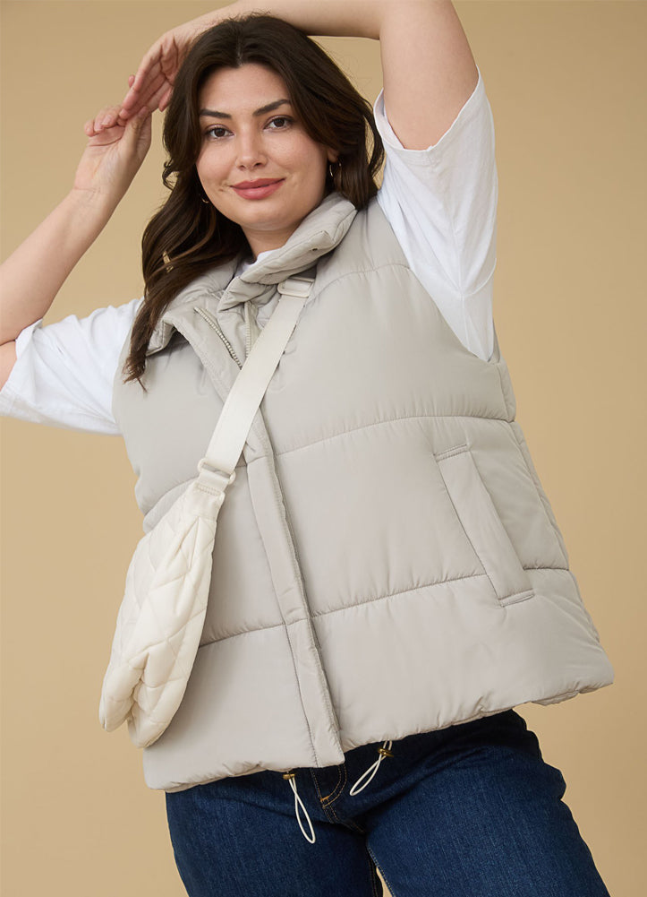 Plus Solid Zip Up Puffer Vest in Cement by Blu Pepper