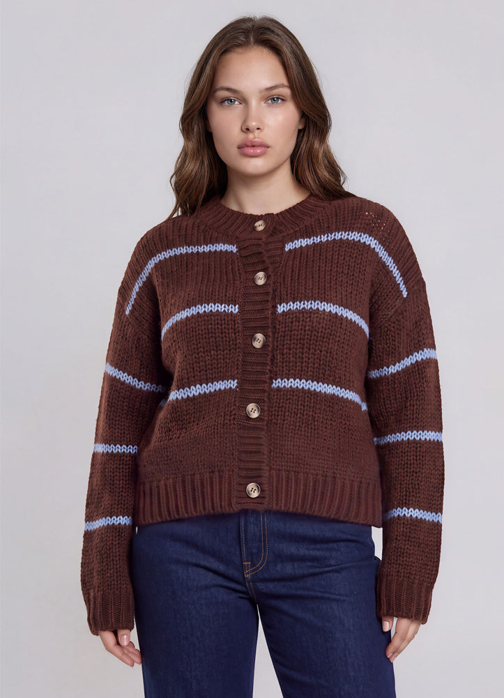 Plus Stripe Jacquard Button Down Knit Cardigan