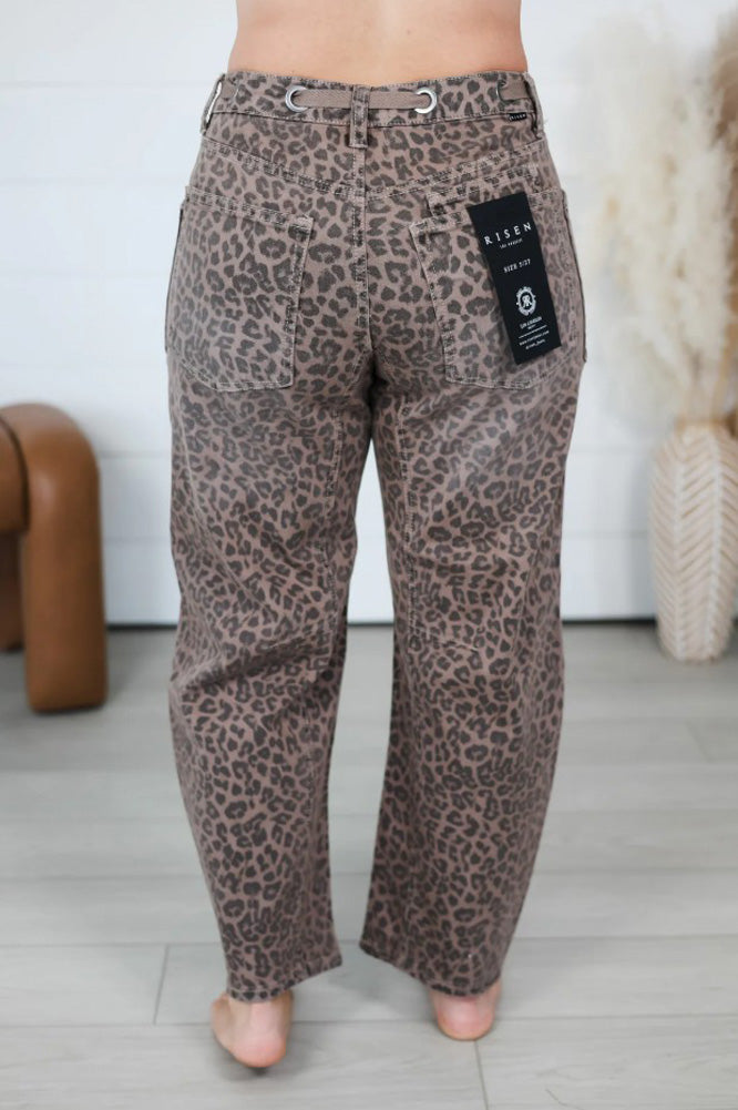 Slouchy Crop Barrel Pants in Brown Leopard by Risen