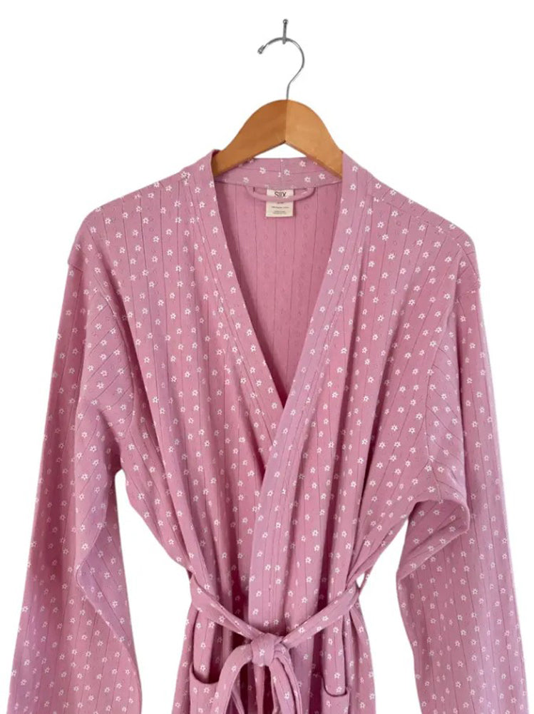 Pink Flower Pointelle Robe by SIIX