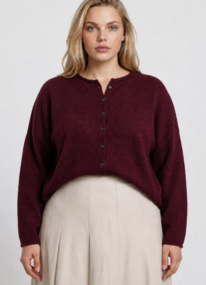 Plus Lightweight Button Down Cardigan in Burgundy by Blu Pepper