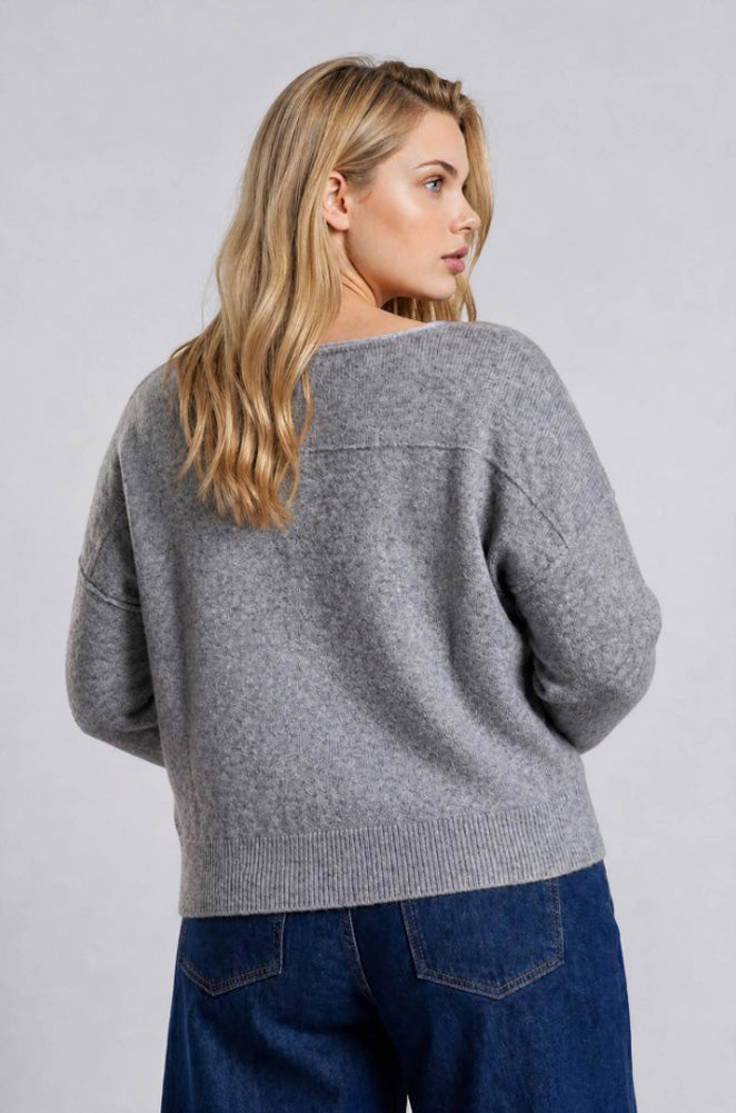 Plus Contrast Trim Off Shoulder Sweater in Dark Grey by Blu Pepper