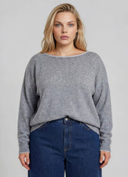 Plus Contrast Trim Off Shoulder Sweater in Dark Grey by Blu Pepper