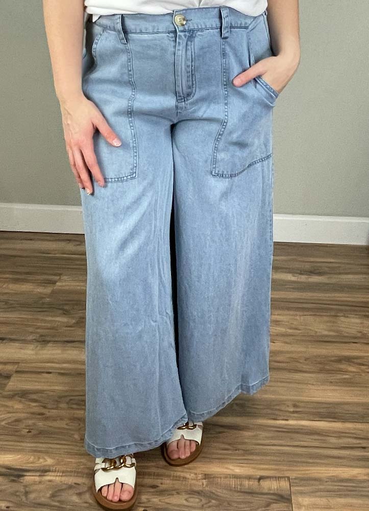 Mineral Washed Chambray Wide Pants
