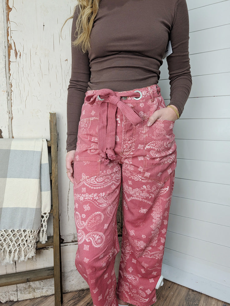 Bandana Pattern Barrel Pants in Dusty Rose by eesome