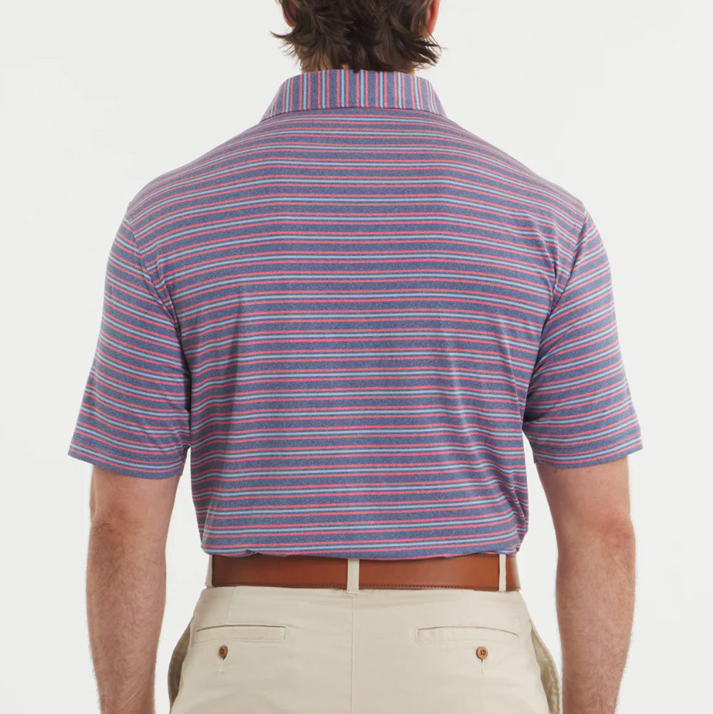 Maybourne Featherlight Stripe Polo in Crimson/Slate by Southern Marsh