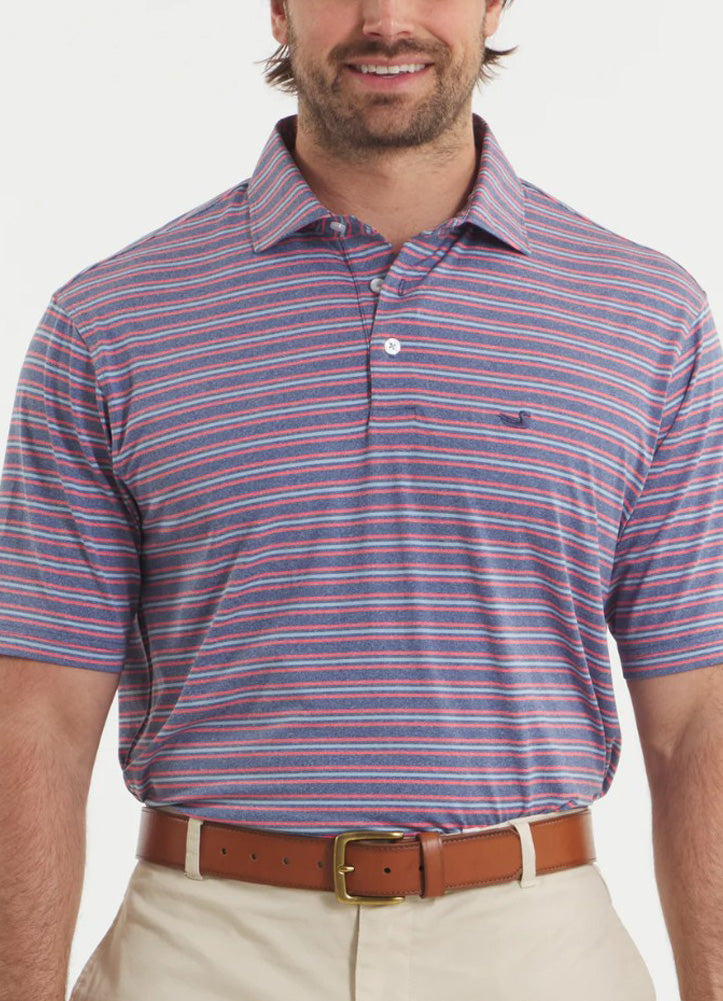 Maybourne Featherlight Stripe Polo in Crimson/Slate by Southern Marsh