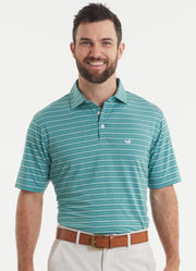 Maybourne Featherlight Stripe Polo in Teal/Mountain by Southern Marsh
