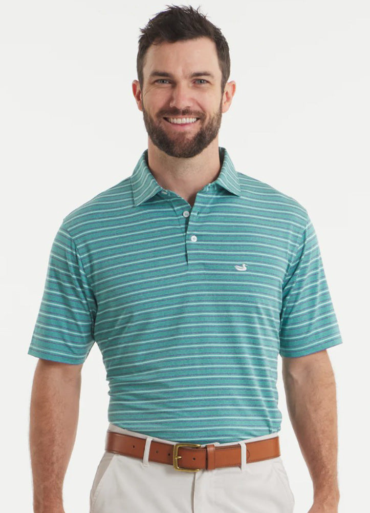 Maybourne Featherlight Stripe Polo in Teal/Mountain by Southern Marsh
