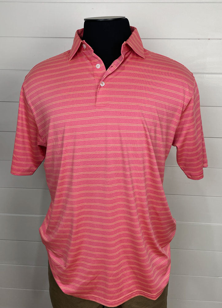 Newcastle Stripe Featherlight Polo in Coral by Southern Marsh