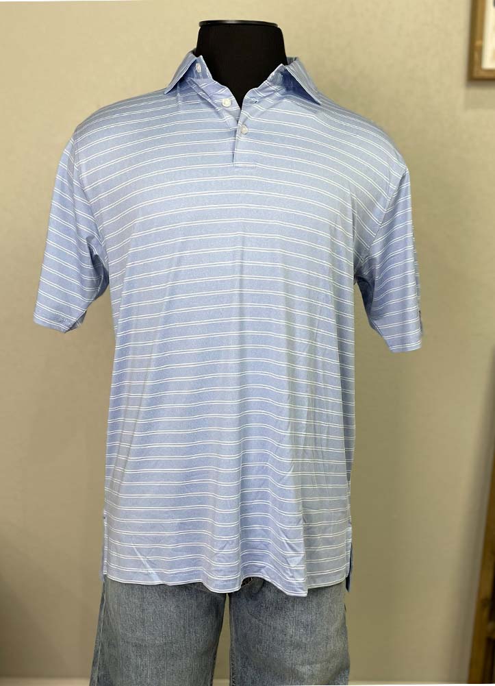 Newcastle Stripe Featherlight Polo in French Blue by Southern Marsh
