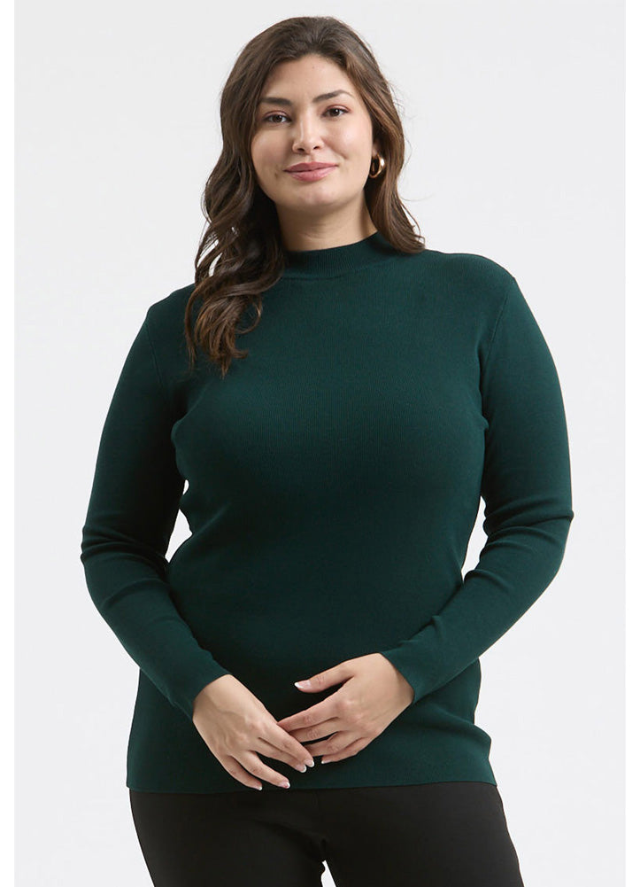 Plus Mock Neck LS Sweater Knit Top in Hunter Green by Blu Pepper