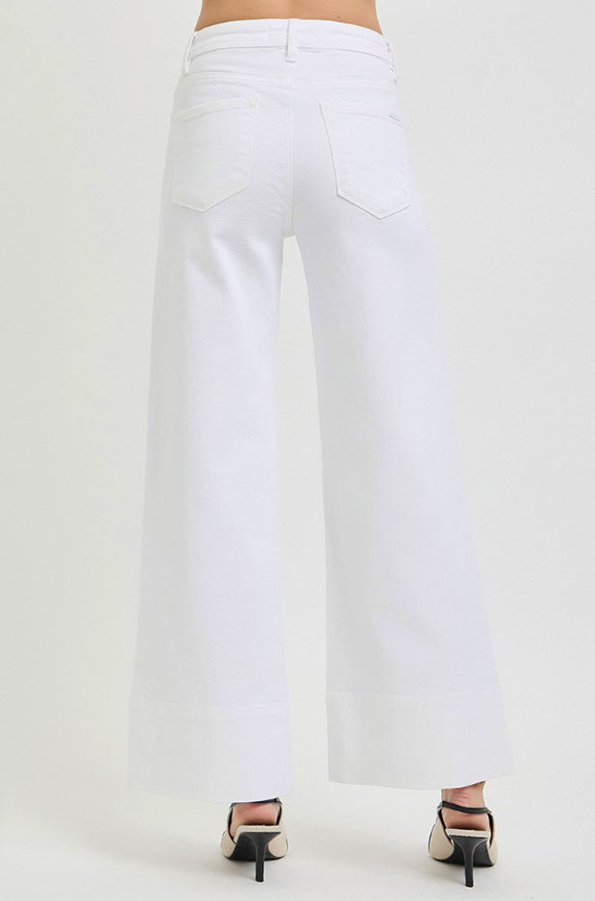 TC HR Ankle Wide Leg Jeans in White by Risen