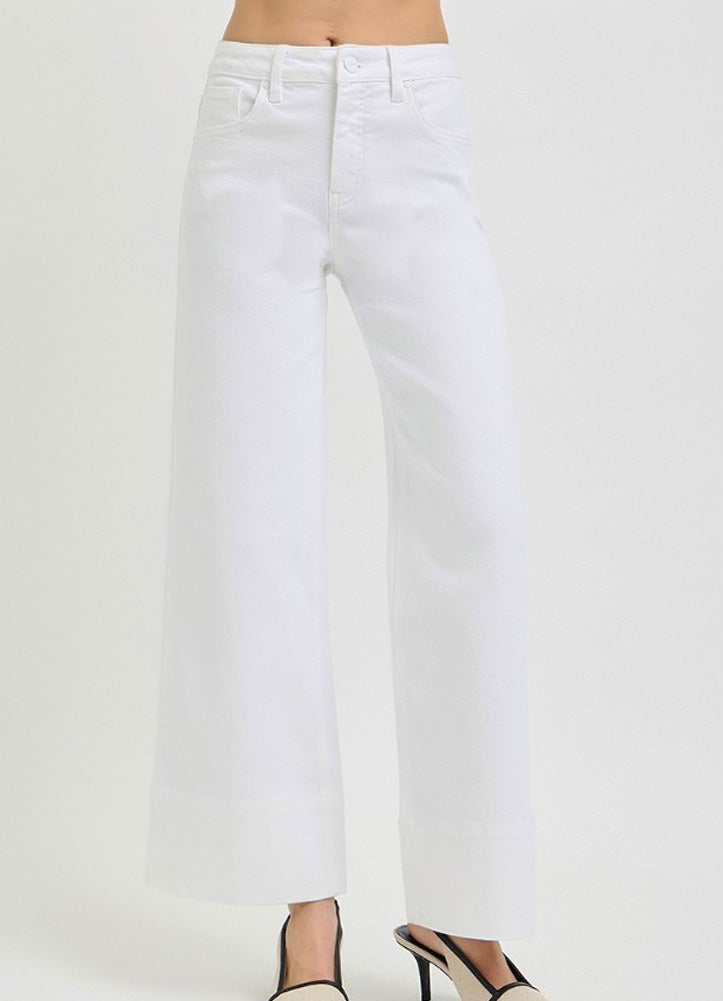 TC HR Ankle Wide Leg Jeans in White by Risen