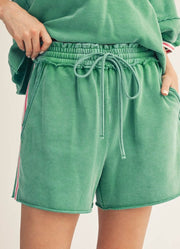 Drawstring Raw Edge Shorts in Green by Jodifl