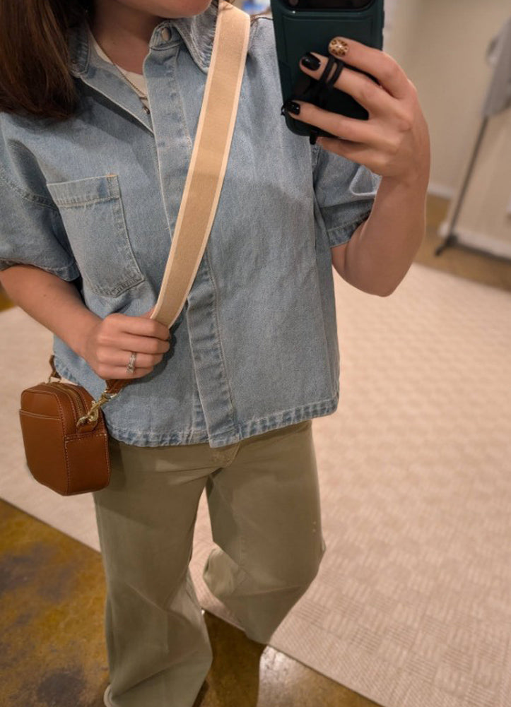 Oversized Half Sleeve Cropped Linen Shirt in Light by Risen