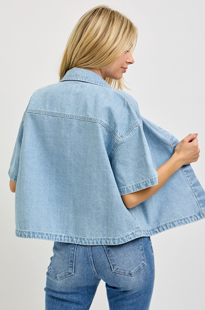 Oversized Half Sleeve Cropped Linen Shirt in Light by Risen
