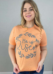 He Is Risen Wreath Tee in Coral by Fox & Owl